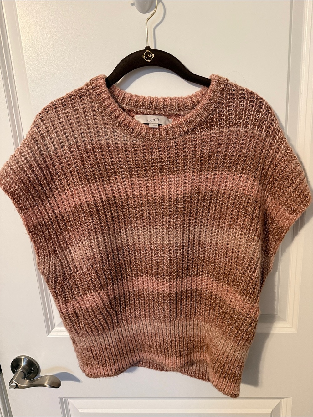 LOFT Pink Marled Crewneck Short-Sleeve Sweater